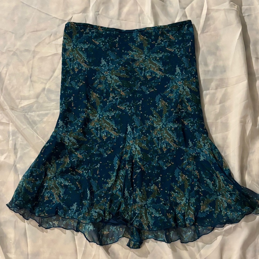 Allison Taylor Blue 100% Silk Midi Skirt